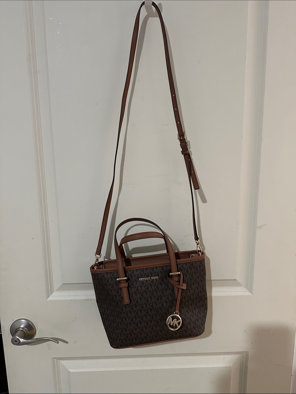 Michael Kors Brown Logo Crossbody with Tan Trim